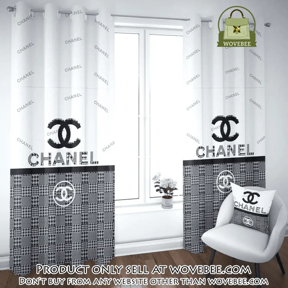 Chanel grey plaid premium window curtains hot  luxury curtain wc104 wvb0522813